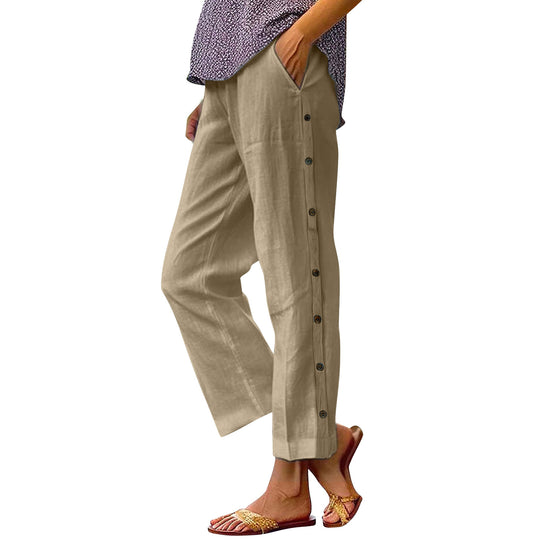 Damen Leichte und luftige Freizeithose mit Knopfdetails Heidi-Mode