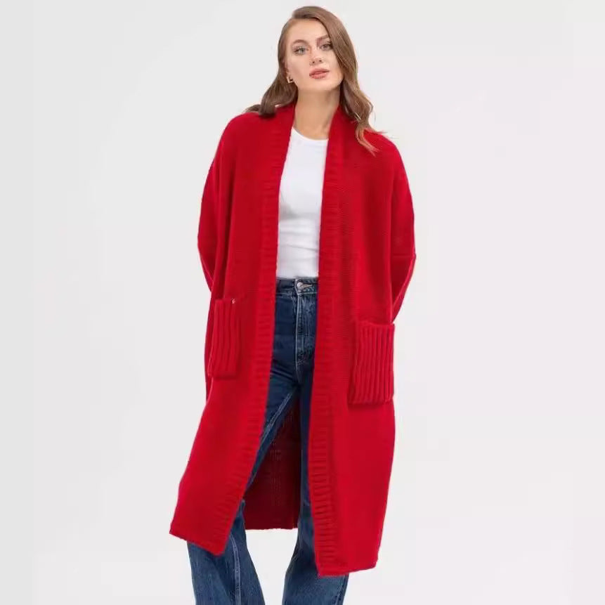 Damen Gemütlicher Strickmantel mit großen Taschen und oversized Schnitt Heidi-Mode