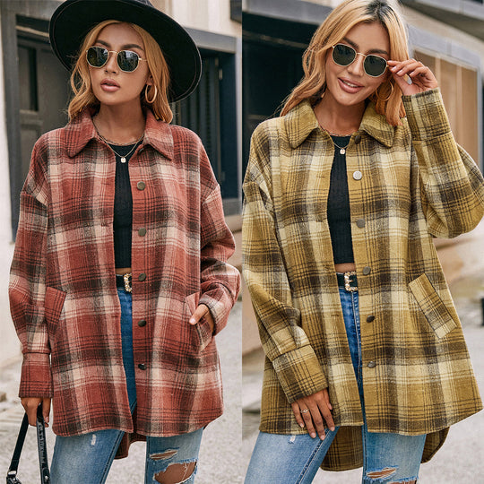 Damen Wollmantel im tartan Design Heidi-Mode