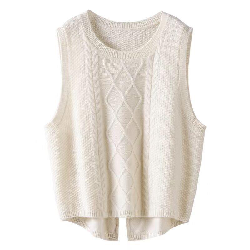 Damen Ärmellose Strickweste mit Zopfmuster und modernen Details Heidi-Mode