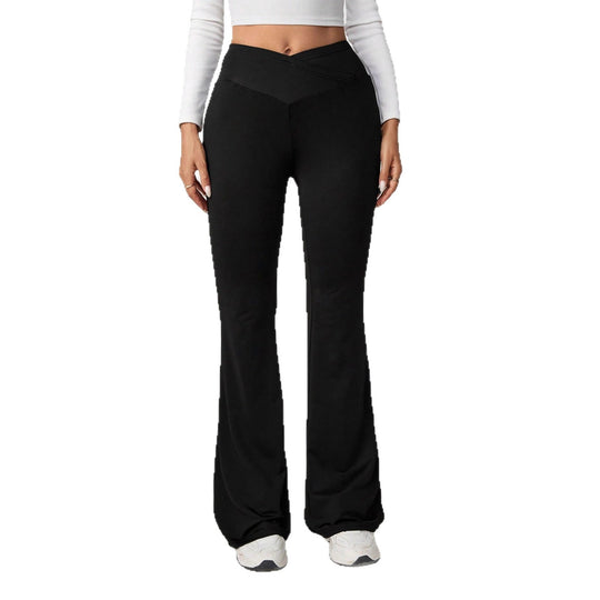Damen High-Waist Sporthose mit weitem Bein und elastischem Bund Heidi-Mode