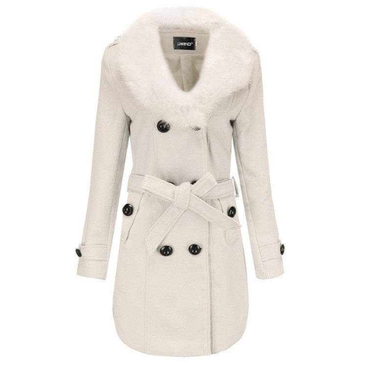 Damen eleganter Übergangs-Mantel mit abnehmbarem Kunstfellkragen Heidi-Mode