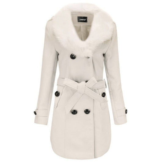 Damen eleganter Übergangs-Mantel mit abnehmbarem Kunstfellkragen Heidi-Mode