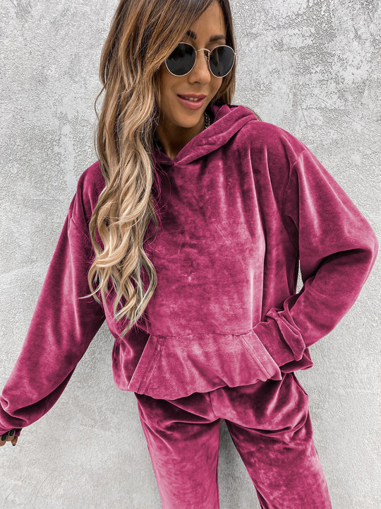Damen modischer Fleece-Hoodie mit elastischem Saum und Kängurutasche Heidi-Mode
