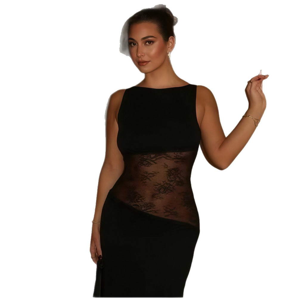 Damen Elegantes Maxikleid mit transparentem Blumenmuster Heidi-Mode