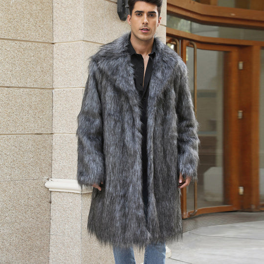 Herren Eleganter Kunstpelz-Mantel mit breitem Kragen und Relaxed Fit Heidi-Mode