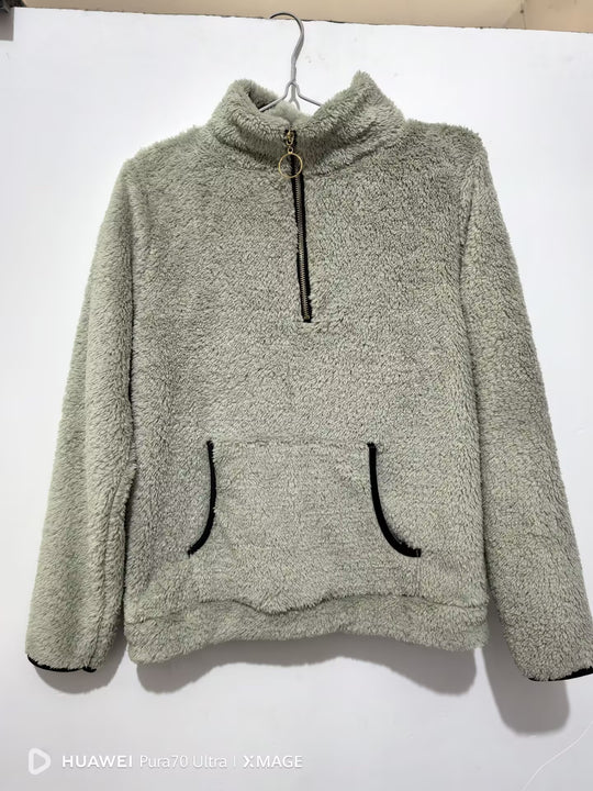 Damen kuscheliger Fleece-Pullover mit Hohen Kragen und Reißverschluss Heidi-Mode