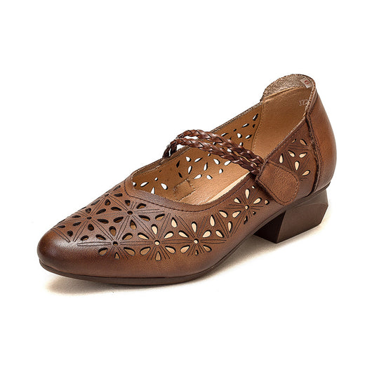 Damen Ballerinas aus hochwertigem Leder mit durchbrochenem Design und bequemer Innenpolsterung Heidi-Mode