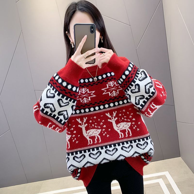 Damen Grobstrickpullover mit festlichem Rentiermotiv und modernem Design Heidi-Mode