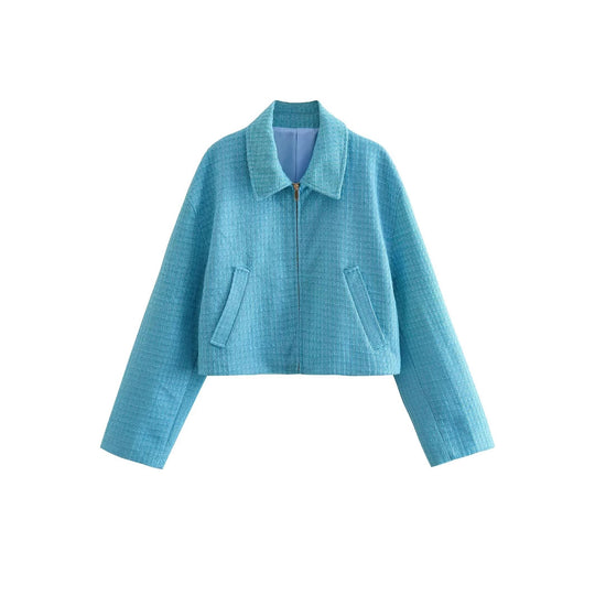 Damen cropped Jacke mit strukturierter Oberfläche und seitlichen Eingrifftaschen Heidi-Mode