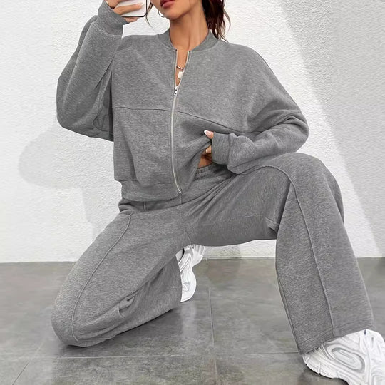Damen lässiger Sweat-Anzug mit komfortablem Schnitt und praktischen Taschen Heidi-Mode