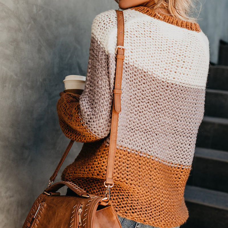 Damen lässiger Pullover mit weitem Schnitt und modischem Farbblockdesign Heidi-Mode