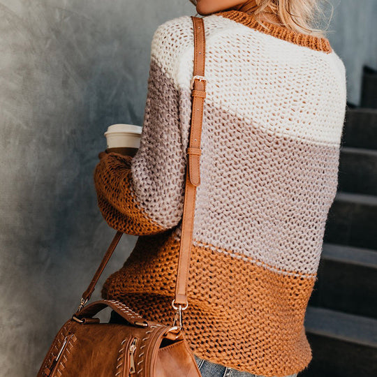 Damen lässiger Pullover mit weitem Schnitt und modischem Farbblockdesign Heidi-Mode