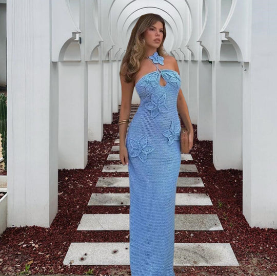 Damen Elegantes Maxikleid mit floralem Häkel-Design Heidi-Mode