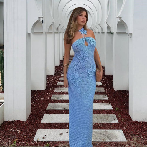Damen Elegantes Maxikleid mit floralem Häkel-Design Heidi-Mode