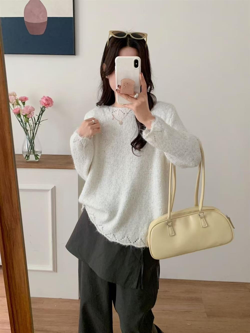 Damen Flauschiger Strickpullover mit glänzenden Akzenten und lockerem Schnitt Heidi-Mode