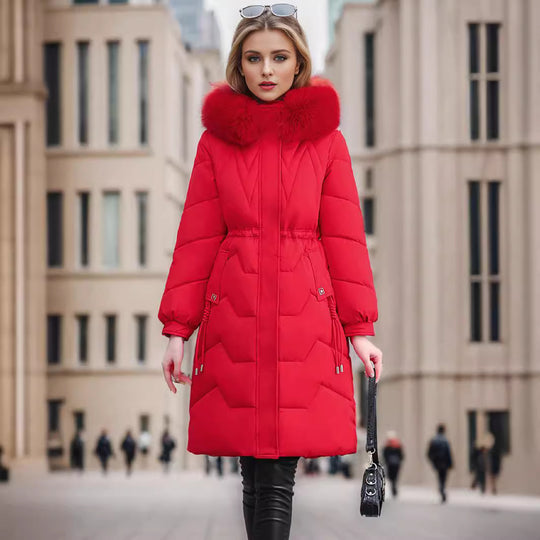 Damen eleganter und isolierter Wintermantel mit abnehmbarem Kunstfellkragen Heidi-Mode