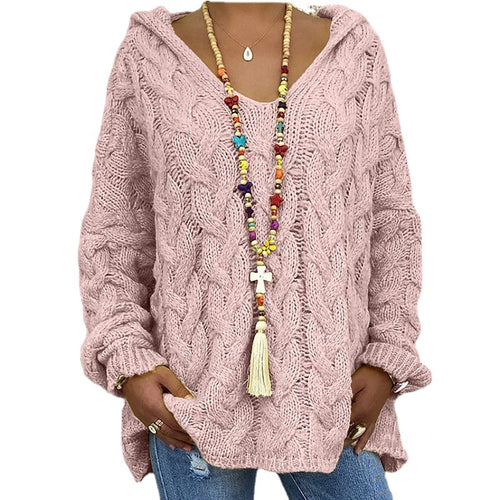 Damen Kapuzenpullover mit Zopfmuster und weitem Schnitt Heidi-Mode