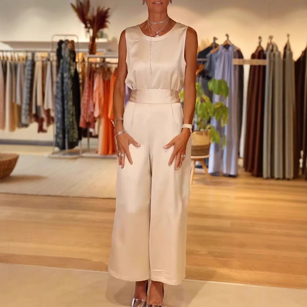 Damen Eleganter Satinweiter Hosenanzug Heidi-Mode