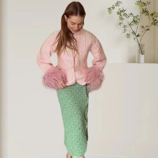 Damen Elegante Strickjacke mit voluminösen Ärmeln und feinem Muster Heidi-Mode