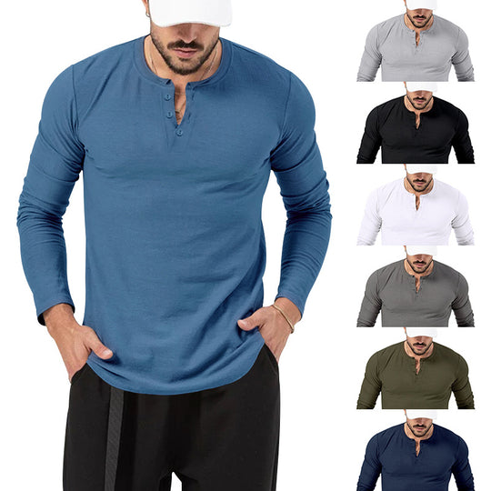 Herren Langarm-Henley-Shirt mit hochwertiger Baumwollmischung und modischen Knopfdetails Heidi-Mode