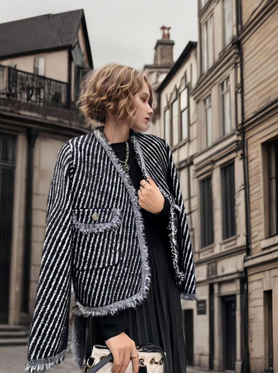 Damen Cocoon-Strickjacke mit Knopfdetails und feinem Strukturmuster Heidi-Mode