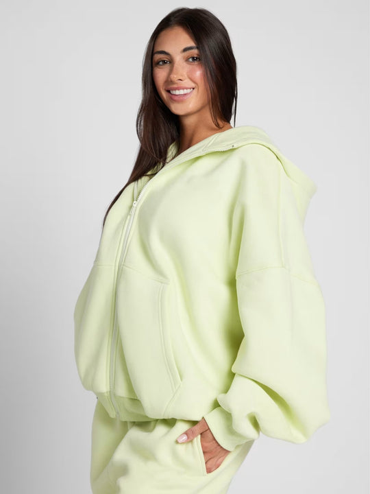 Damen Oversized Kapuzenjacke mit gemütlicher Passform und tiefen Taschen Heidi-Mode