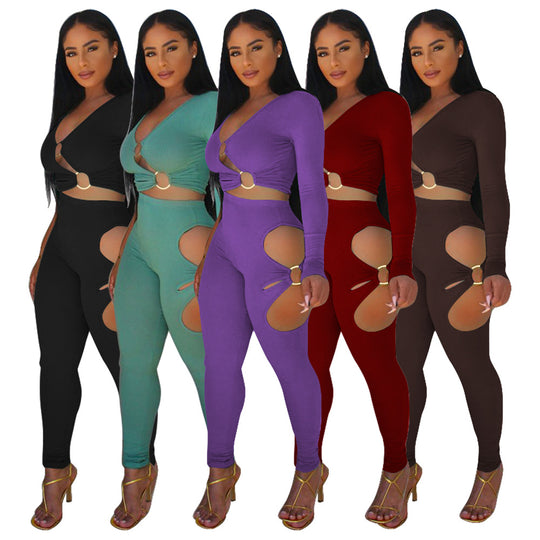 Damen Cut-Out Jumpsuit mit schimmerndem Design und langem Arm Heidi-Mode