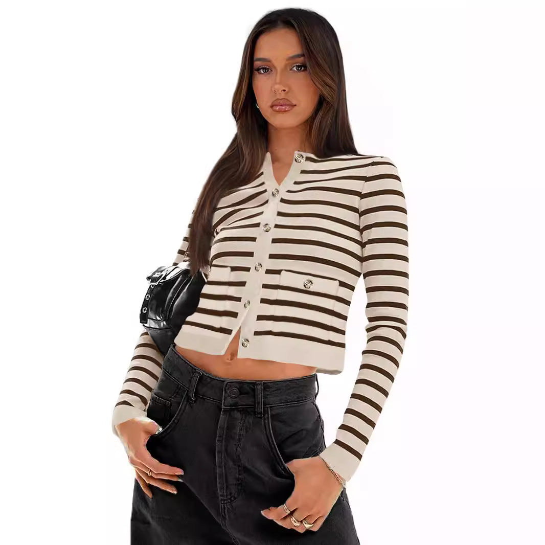 Damen gestreifte Kurzjacke Heidi-Mode