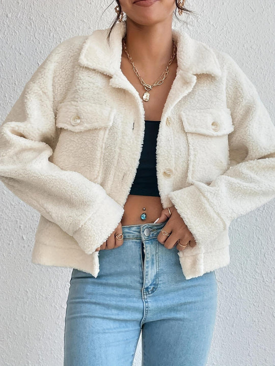 Damen Kuschelige Fleecejacke im stylishen Design mit Taschen Heidi-Mode