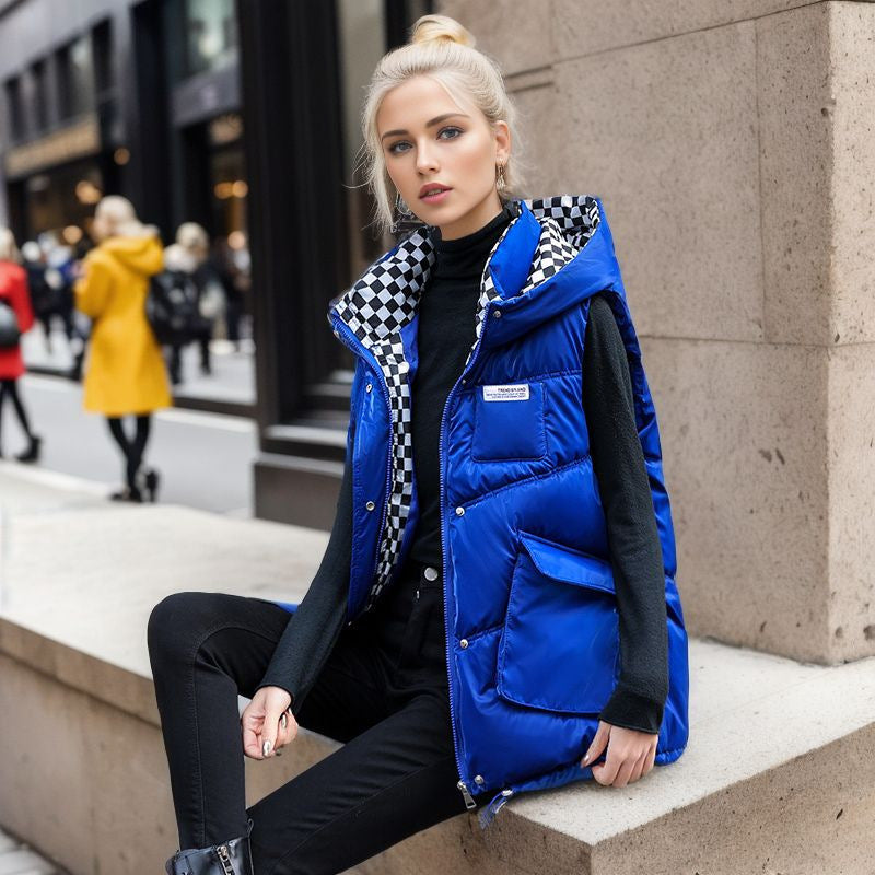 Damen gesteppte Winterweste mit verstellbarer Kapuze und praktischen Taschen Heidi-Mode