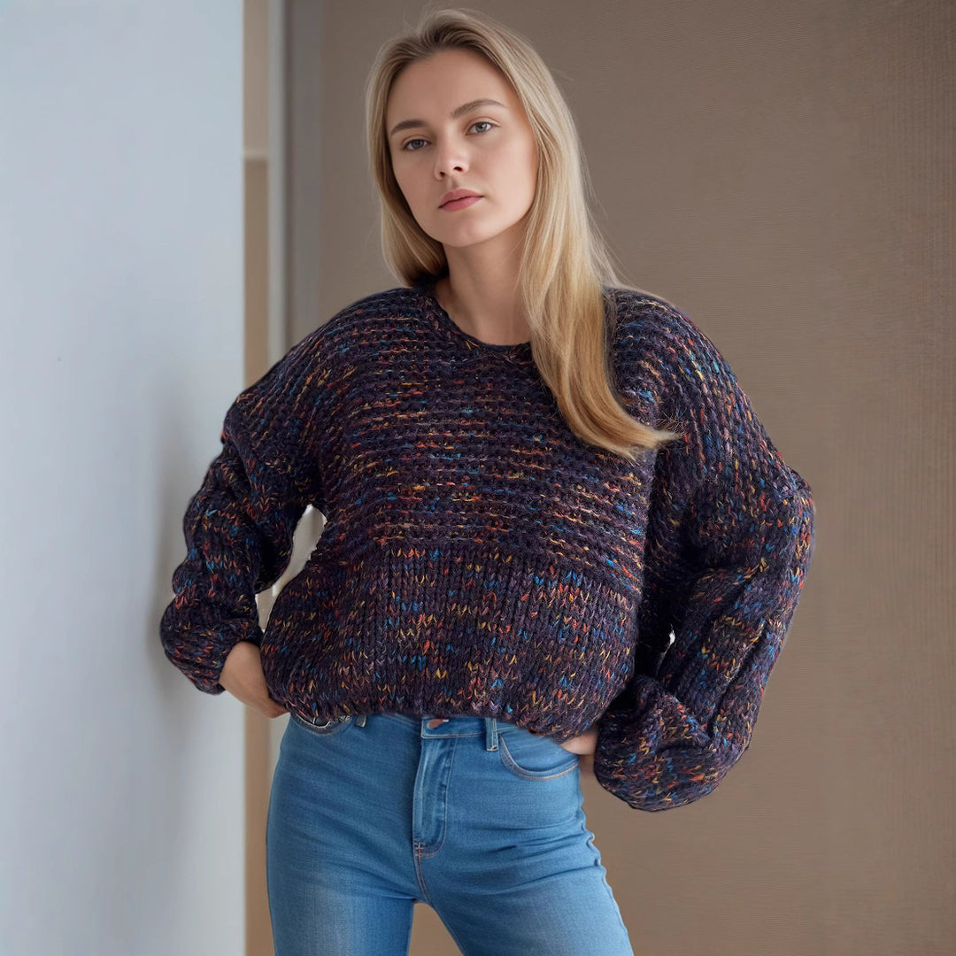 Damen grob gestrickter Pullover mit voluminösen Ärmeln Heidi-Mode