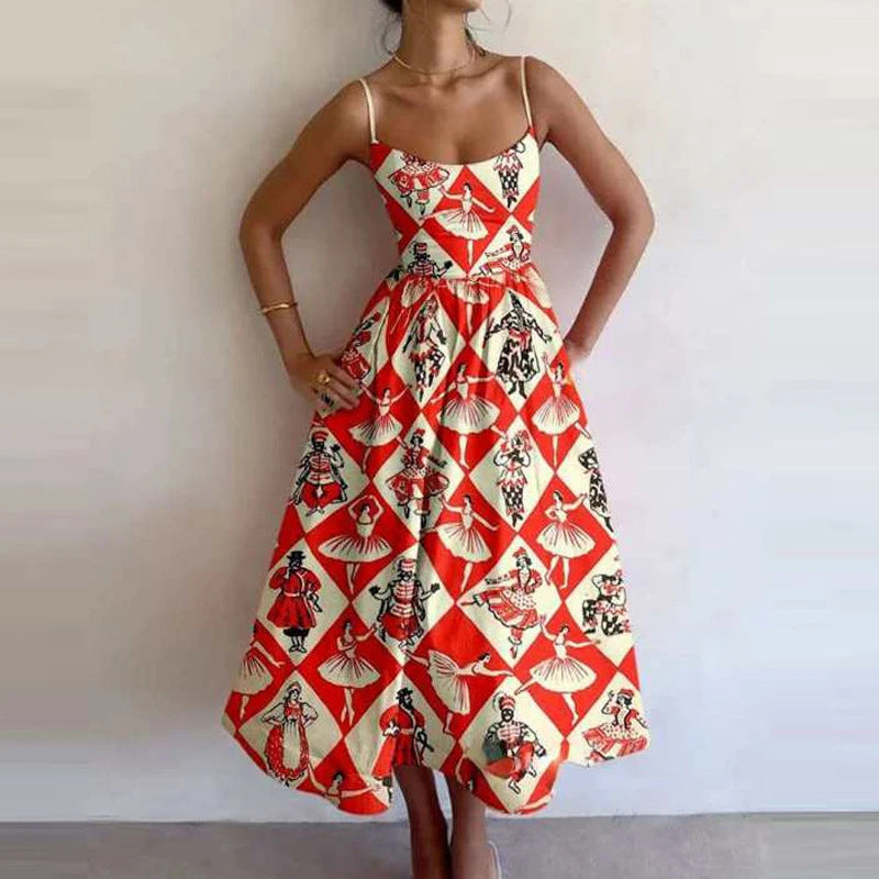 Heidi Mode | Einfarbiges Kleid mit U-Ausschnitt und Strapsen
