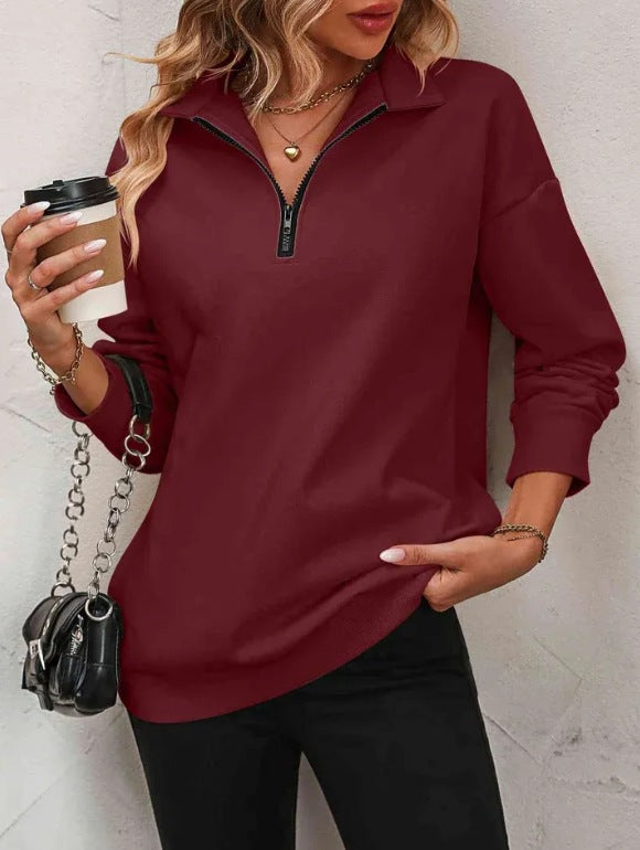 Damen Sportlicher Pullover mit halbem Reißverschluss und gemütlichem Schnitt Heidi-Mode