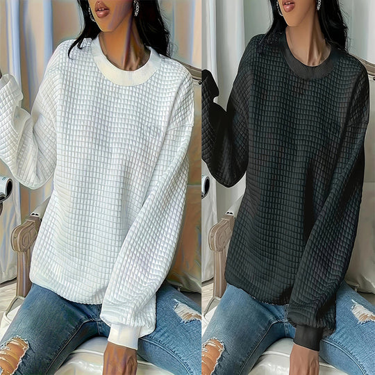 Damen Pullover mit strukturiertem Waffeldesign und lässigem Schnitt Heidi-Mode