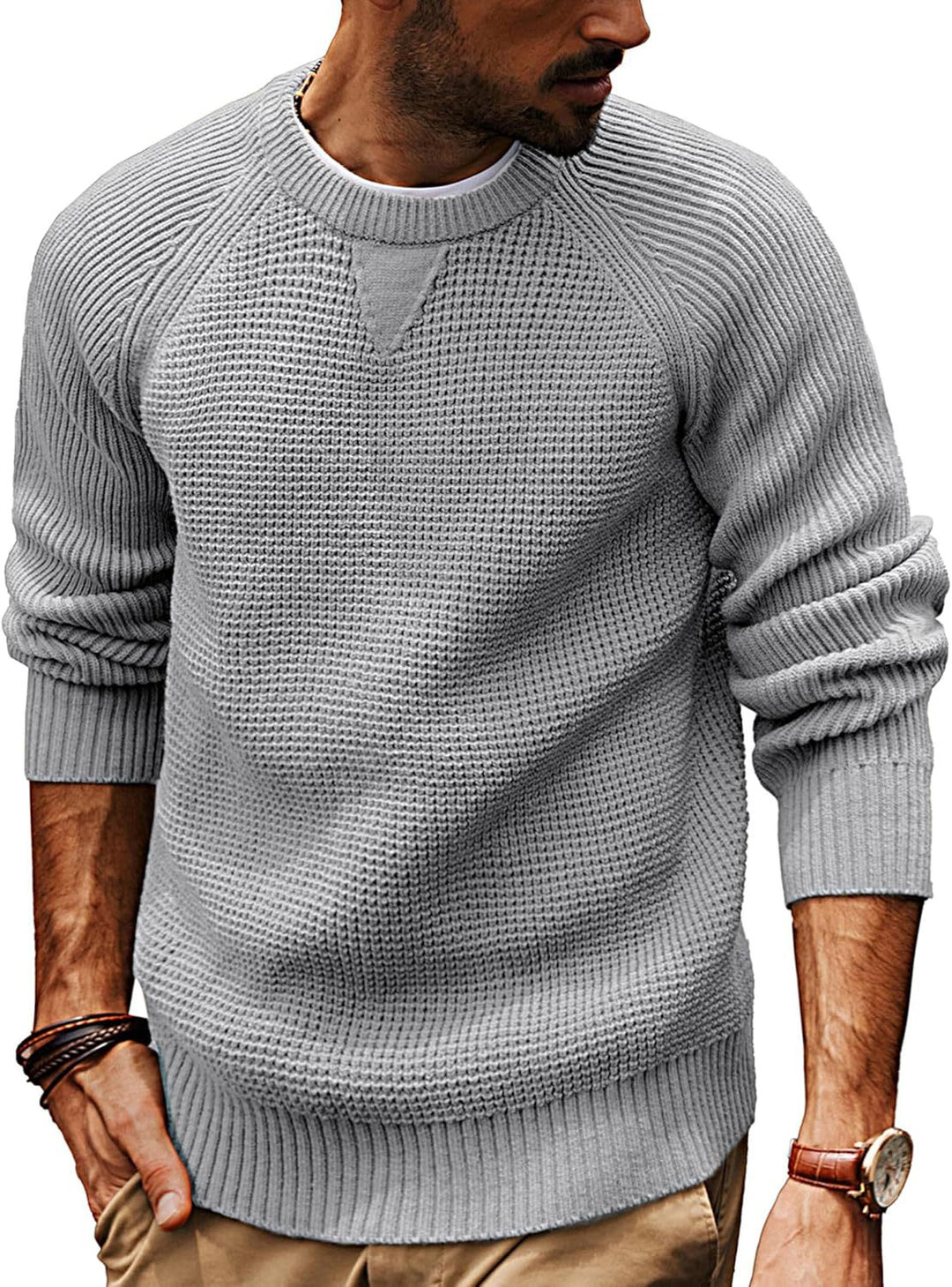 Herren lässiger Strickpullover mit strukturiertem Gewebemuster und Rundhalsausschnitt Heidi-Mode