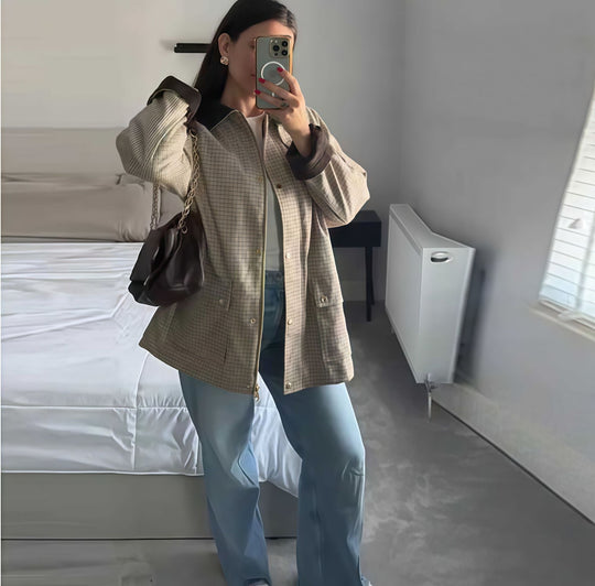 Damen Karierte Utility-Jacke mit modernem Schnitt und praktischen Taschen Heidi-Mode