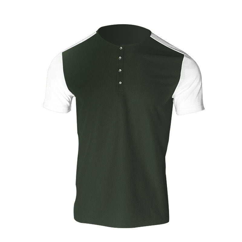 Herren Kurzarm-Hemd mit modischem Henley-Kragen und Kontrastärmel Heidi-Mode