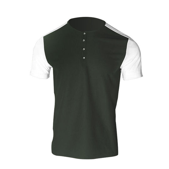 Herren Kurzarm-Hemd mit modischem Henley-Kragen und Kontrastärmel Heidi-Mode