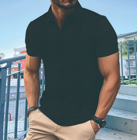 Herren Poloshirt mit feiner Struktur und modernem Button-Down-Kragen Heidi-Mode