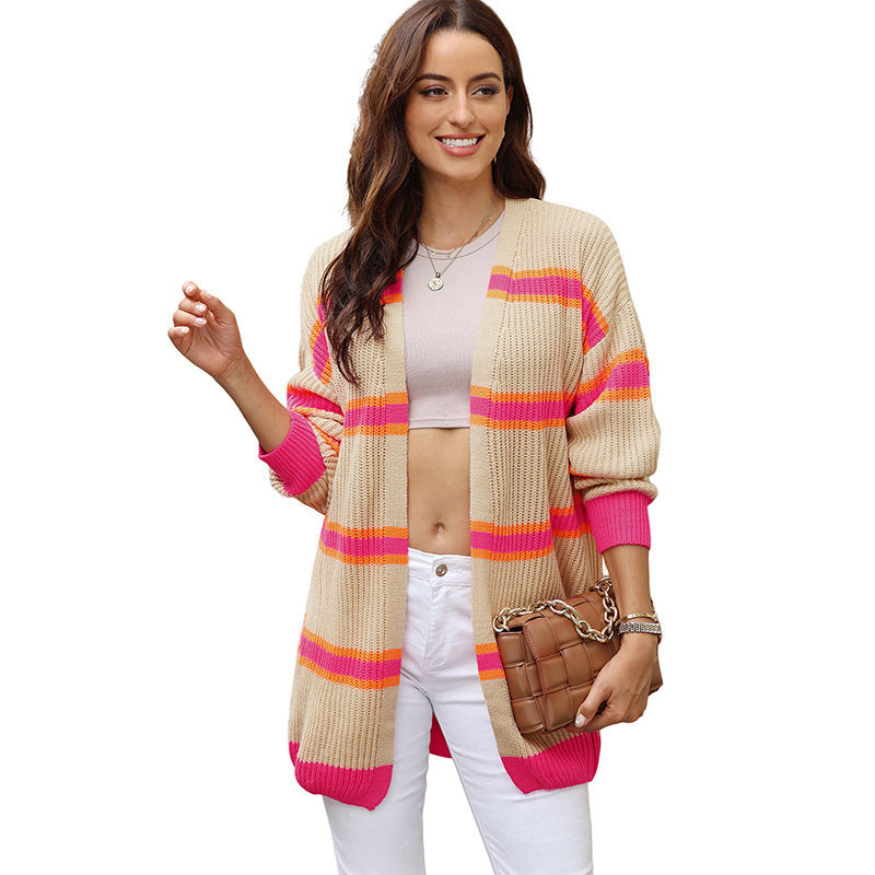 Heidi-Mode | Festlicher Winter Gestreifter Wollcardigan Für Damen - Ideal Für Den Winter