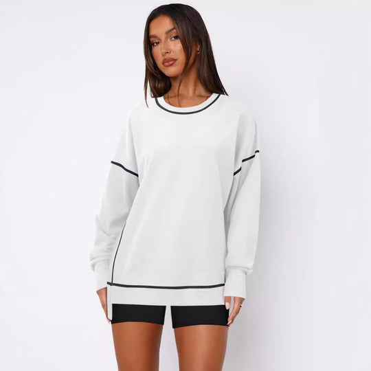 Damen Oversize Sweatshirt mit feiner Kontrastnaht Heidi-Mode