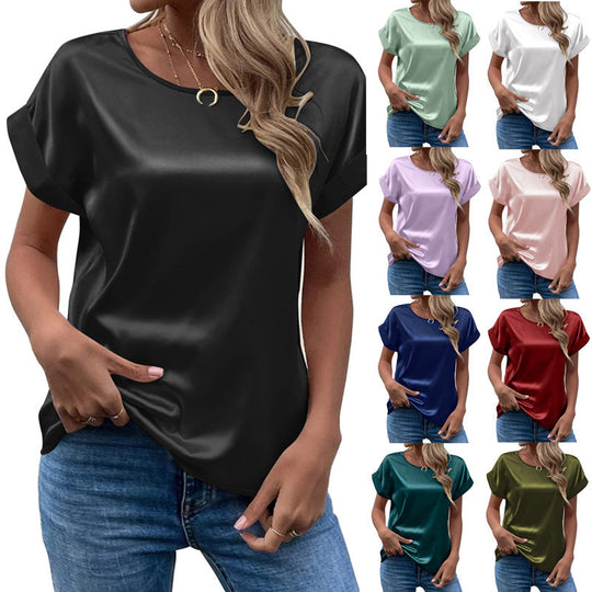 Damen Elegantes Kurzarmshirt aus hochwertigem Satinmaterial Heidi-Mode