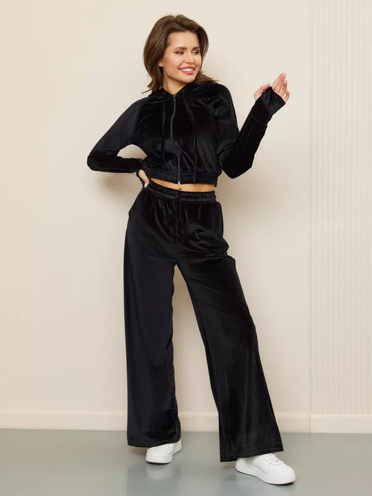 Damen Luxuriöses Fleece-Loungewear-Set mit Kapuze und lockerer Passform Heidi-Mode