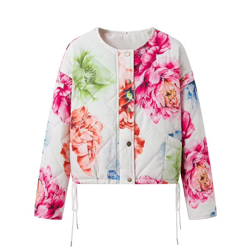 Damen Steppjacke mit floralen Mustern und elastischem Bund Heidi-Mode