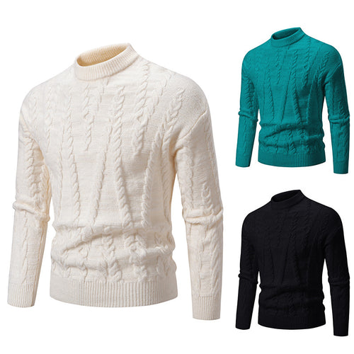 Herren Strickpullover mit Zopfmuster und hohem Kragen Heidi-Mode