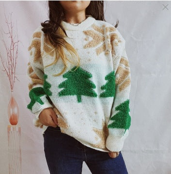 Damen lässiger Pullover mit festlichem Wintermotiv Heidi-Mode