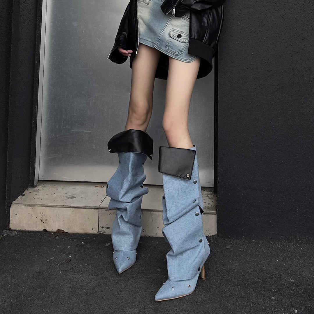 Damen Stylishe Overknee-Stiefel mit innovativem Design und elegantem Absatz Heidi-Mode