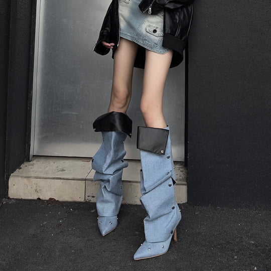 Damen Stylishe Overknee-Stiefel mit innovativem Design und elegantem Absatz Heidi-Mode