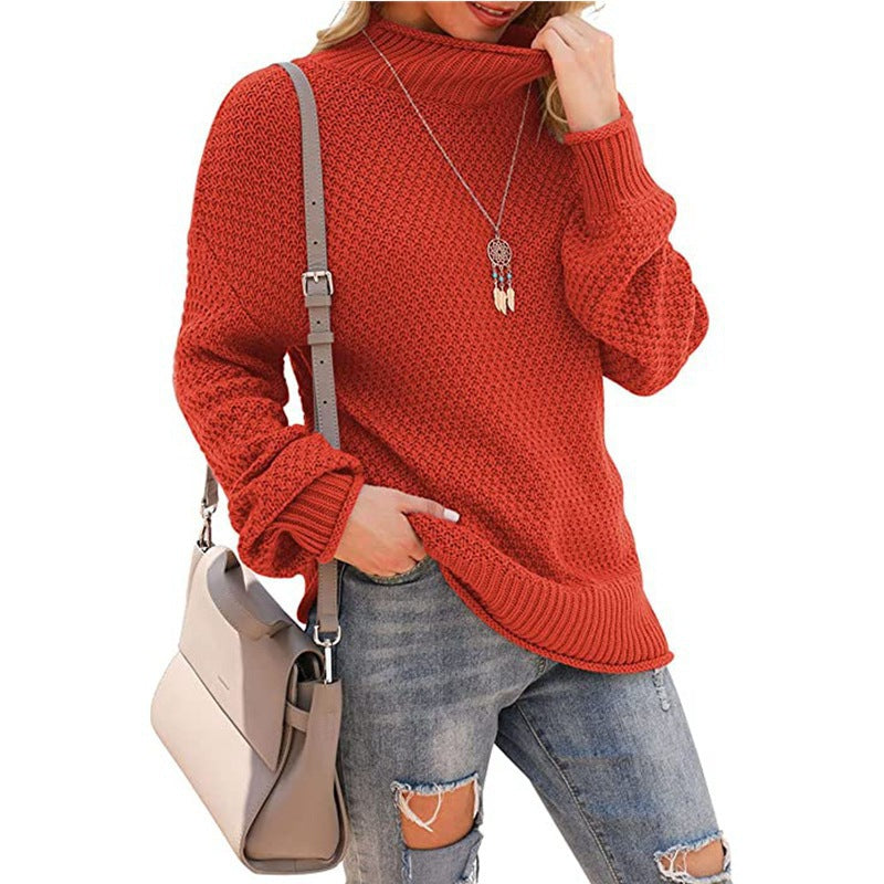 Damen Grobstrickpullover mit hohem Kragen und bequemen Ärmeln Heidi-Mode